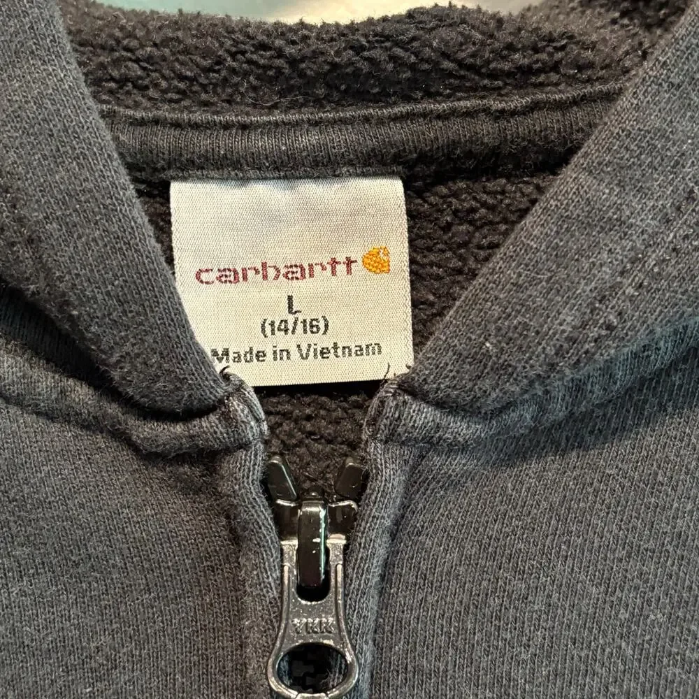 Carhartt Black Zip Front Logo Hoodie - size Large Kid's